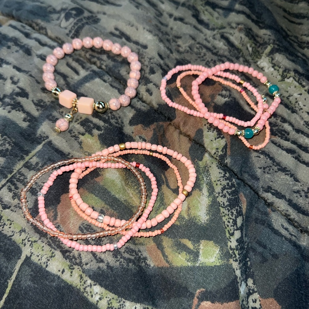Pink Beaded Bracelet Set